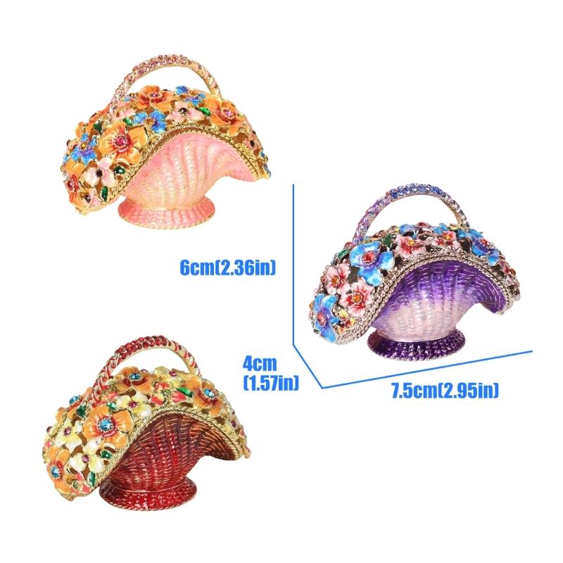 Metal Flower Basket Jewelry Box Enamel Craft Decorative Storage Organizers For Rings Earrings Necklaces Home Decoration
