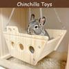 Wooden Pet Hammock Platform For Rabbits Chinchillas Hamsters Pine Wood Safe Chew Proof Cage Accessory With Adjustable Chain