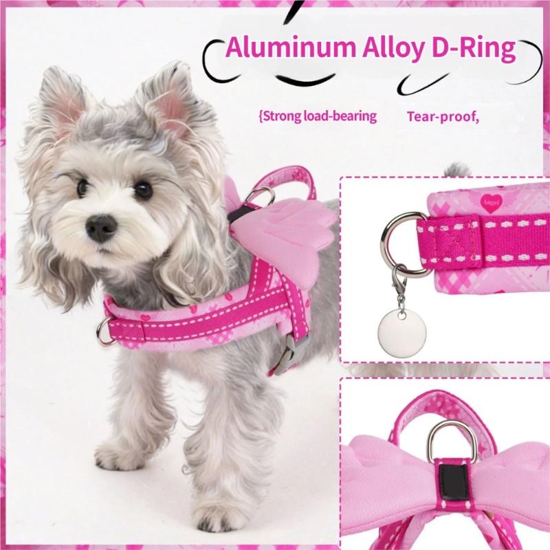 Dog Chest Wrap with Angel Wing for Routine Wear, Printed Web Lines, Side Clip and Back Link Point for Daily Walking Use