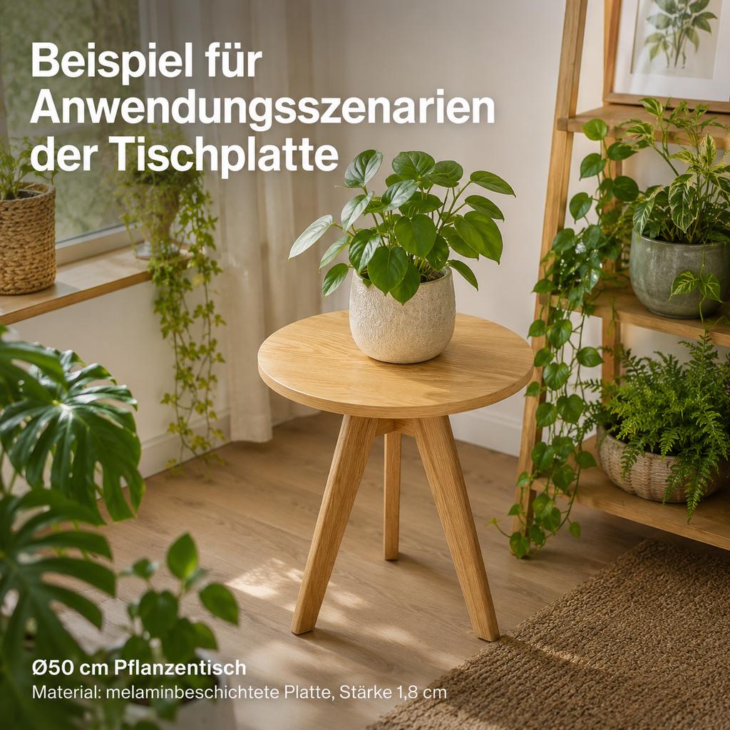 Set of 2 Round Tabletops in Natural Wood Look – diameter 70 cm + diameter 50 cm, 1.8 cm Thick, Melamine-Coated, Tabletops Only without Frame