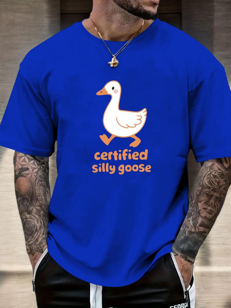 Mens Casual Tshirt Silly Goose Print Short Sleeve Round Neck Breathable Soft Oversized Fun Daily Wear Tee
