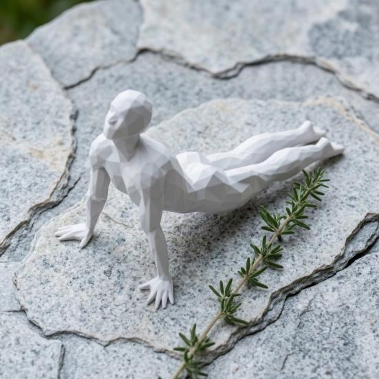 Yousheng Stable Base Ornament, 3D Printed Yoga Figure with White Matte Texture, Geometric Cross-Section Design Sculpture for Desk Tea