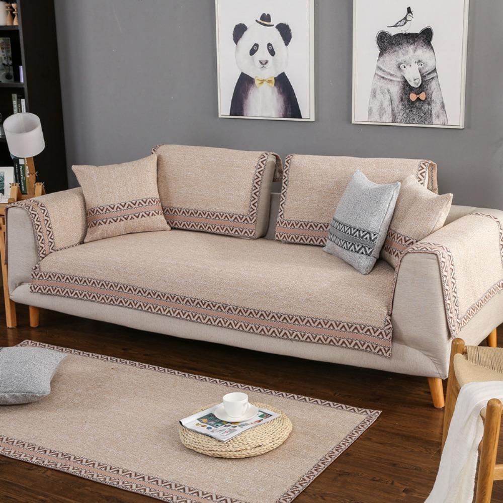 Minimalist Sofa Cover Cotton Linen Fabric All Season Sofa Mat Handmade Sofa Protector