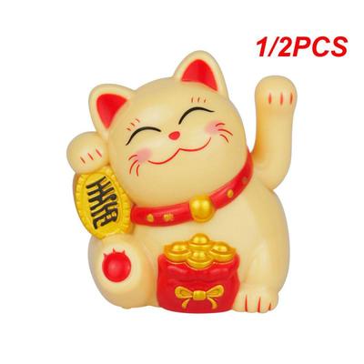 1/2 STÜCK Glückskatze Dekoration Mini Solar Automatisch Winkende Glücksfigur Katze Autodekoration Statue Zuhause Schreibtisch Auto Innenraum