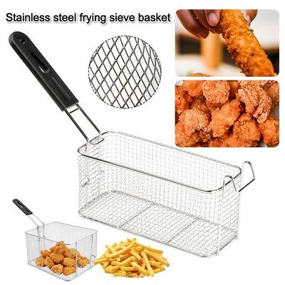 Langlebiger Edelstahl-Frittierkorb Quadratisch Große Kapazität Filternetz Aufhängbar Pommes Frites Rahmen für Frittiertes Hähnchen Pommes Frites