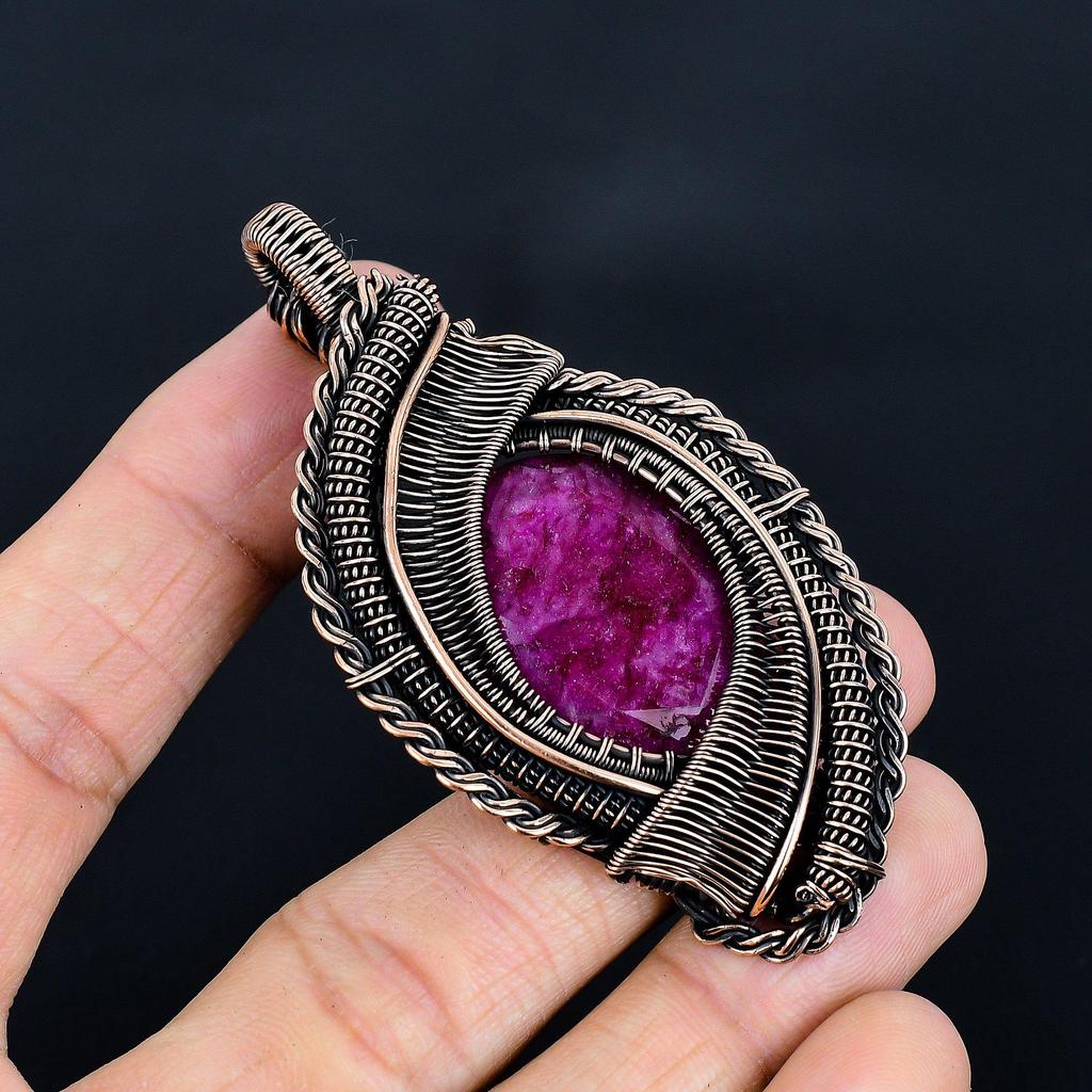 Ruby Zoisite Pendant Gemstone Jewelry, 999 Copper Wire Wrapped Handmade Pendant, Latest Design Jewelry
