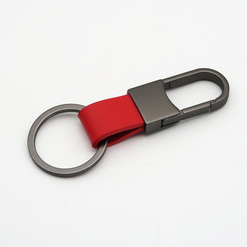 Men's Genuine Leather Car Keychain with Zinc Alloy Waist Clip and Customizable Laser Logo