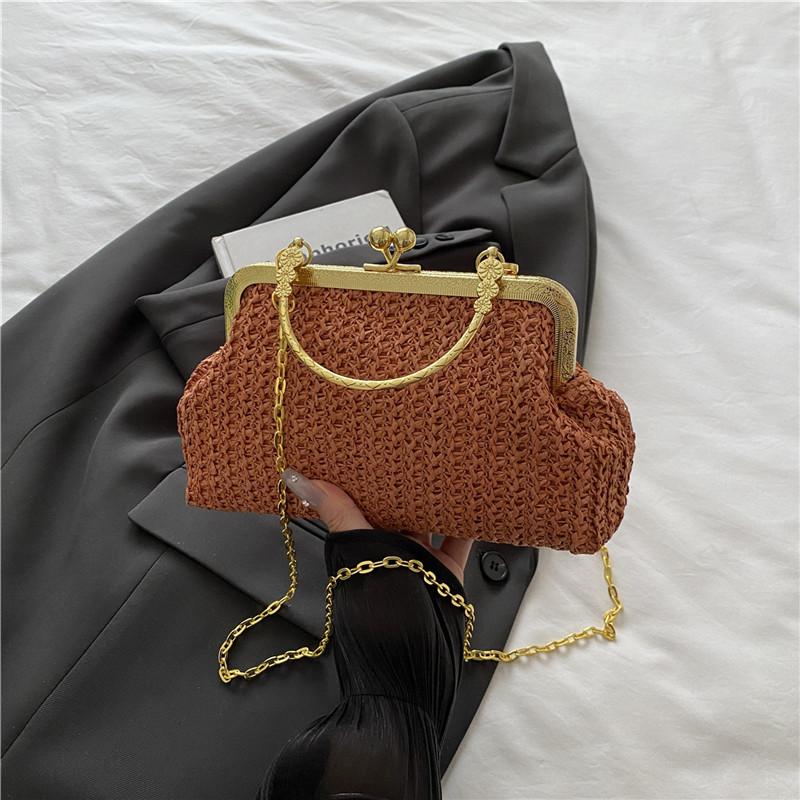 

Vintage clip-on shell bag New straw woven simple casual handbag Shoulder bag Crossbody bag Fashion women s bag коричневый