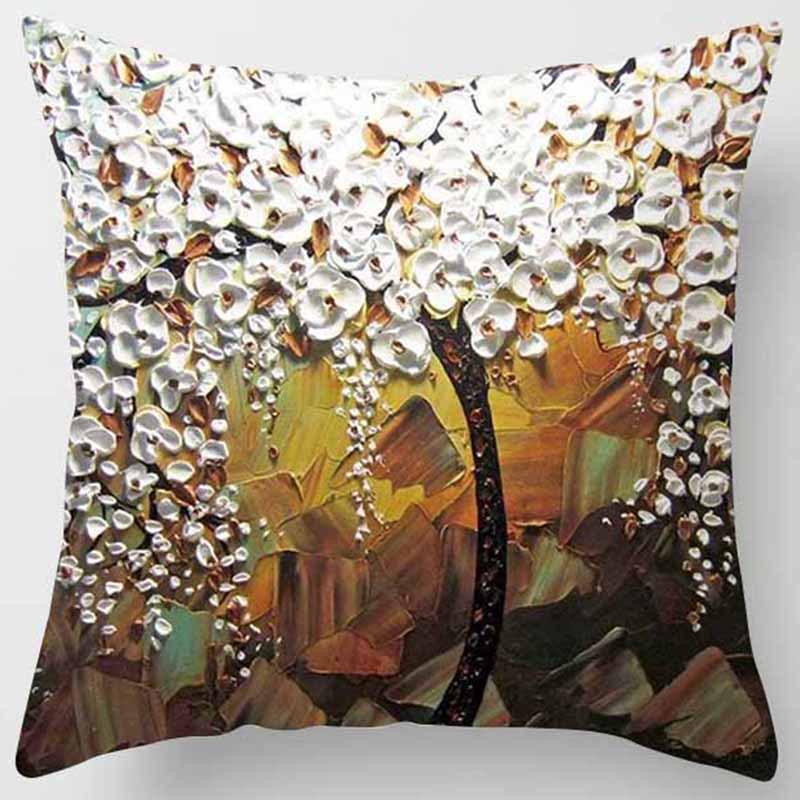 Personalisierte Dreidimensionale Ölgemälde Baum Blumen Baum Kissen Kissenbezug Auto Sofa Bettseite Lendenkissenbezug