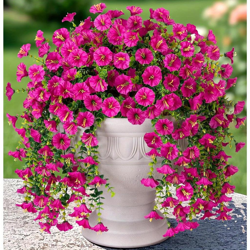 2pcs Artificial Hanging Petunia & Eucalyptus Flowers - Weatherproof Vibrant Orange Blooms with Green Leaves, Garden Decorations, Patio Decoration