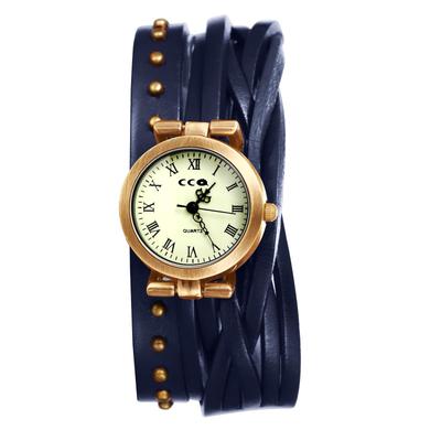 Genuine Leather Strap Gothic Roman Numeral Retro Analog Punk Quartz Adjustable Stylish Design Halloween Gift Women's Rivet-Wrapped Watch Dial,