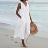 Solid Color V Neck Sleeveless Loose Waist Long Dress Women Casual Commute Vacation