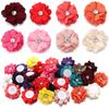 10pcs Colorful Fabric Flower 3.5cm Rhinestone Flower Core Pearl Hemp Flower Applique For DIY Clothing Sewing Headwear Decoration