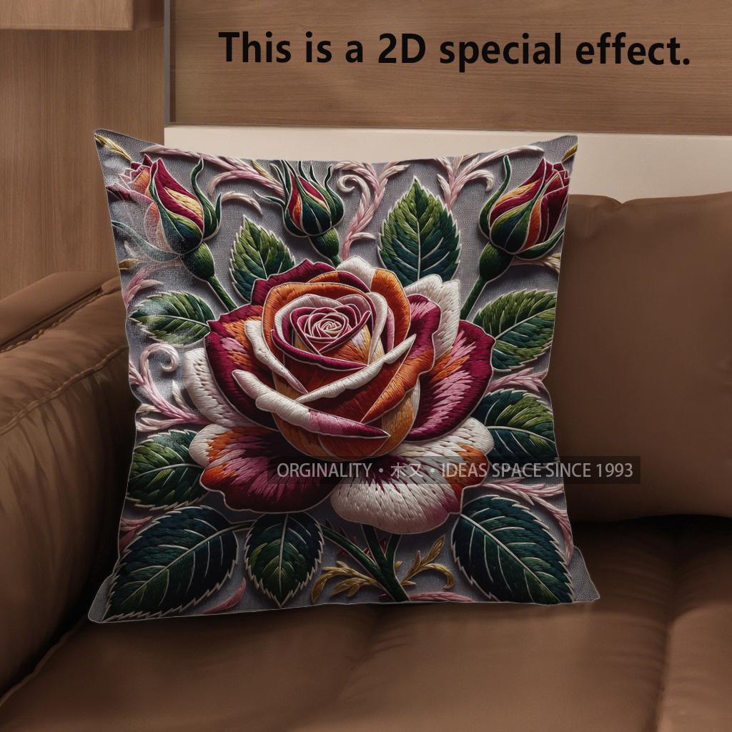 2D Vintage Embossed Rose Throw Pillow Covers** Pattern Cushion Cover Suitable For Sofa Bedroom Car Pillow Cover