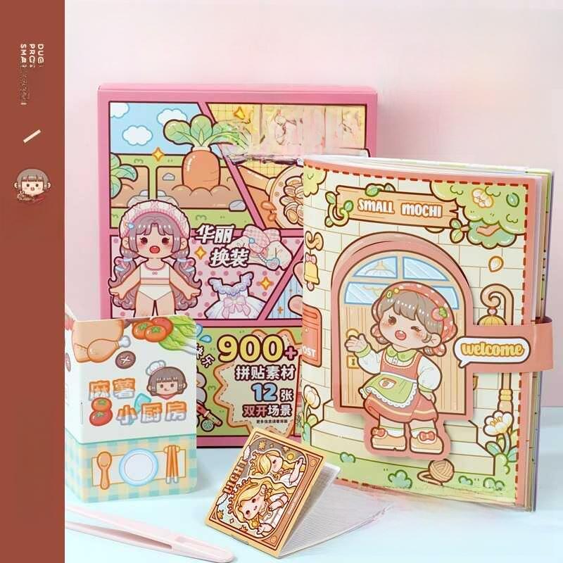 Small Mochi Quiet Book Ancient Style Dress-Up Stickers 3D Book DIY Toys for Girls Changeable Costume Puzzle Book