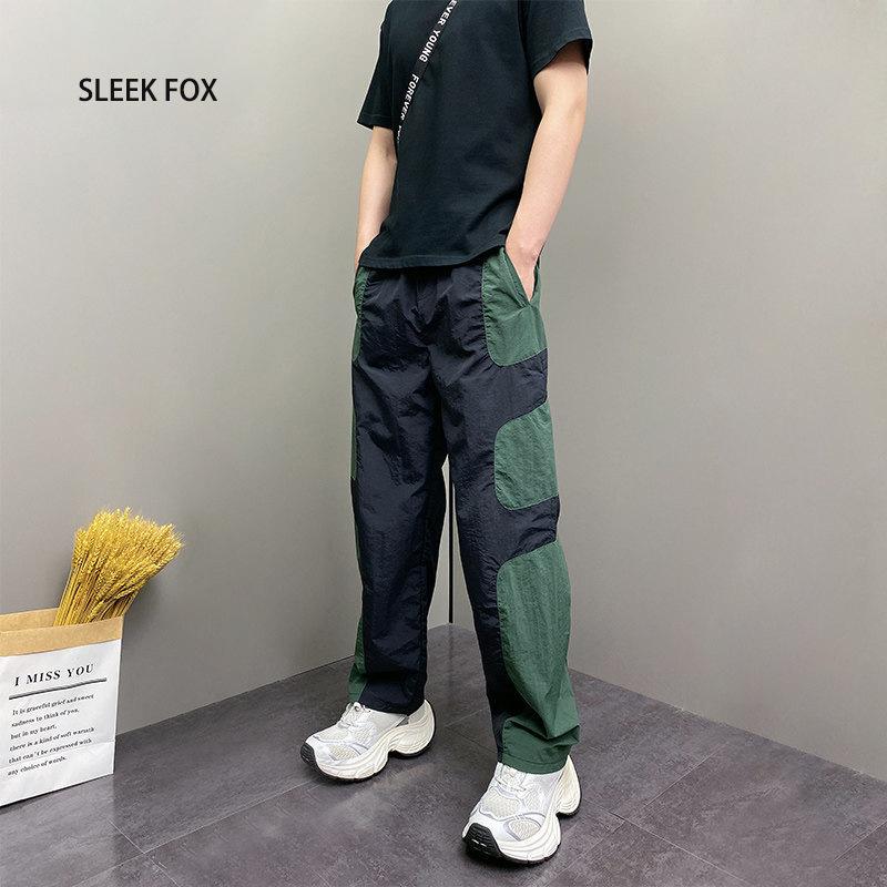 

Fashion versatile contrasting color tied feet casual pants new quick-drying waist drawstring sweatpants ruffian handsome Harlan pants men M