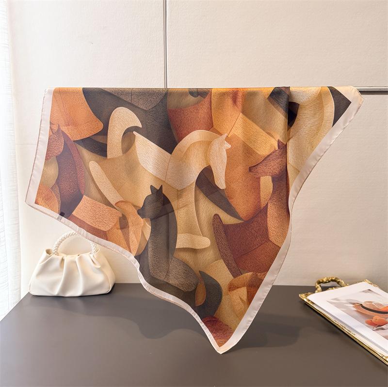 

Luxury Horse Print Square Scarf Women Neck Tie Soft Satin Hijab Headscarf Female Fashion Decorate Head Scarf Foulard Bandana 70x70CM