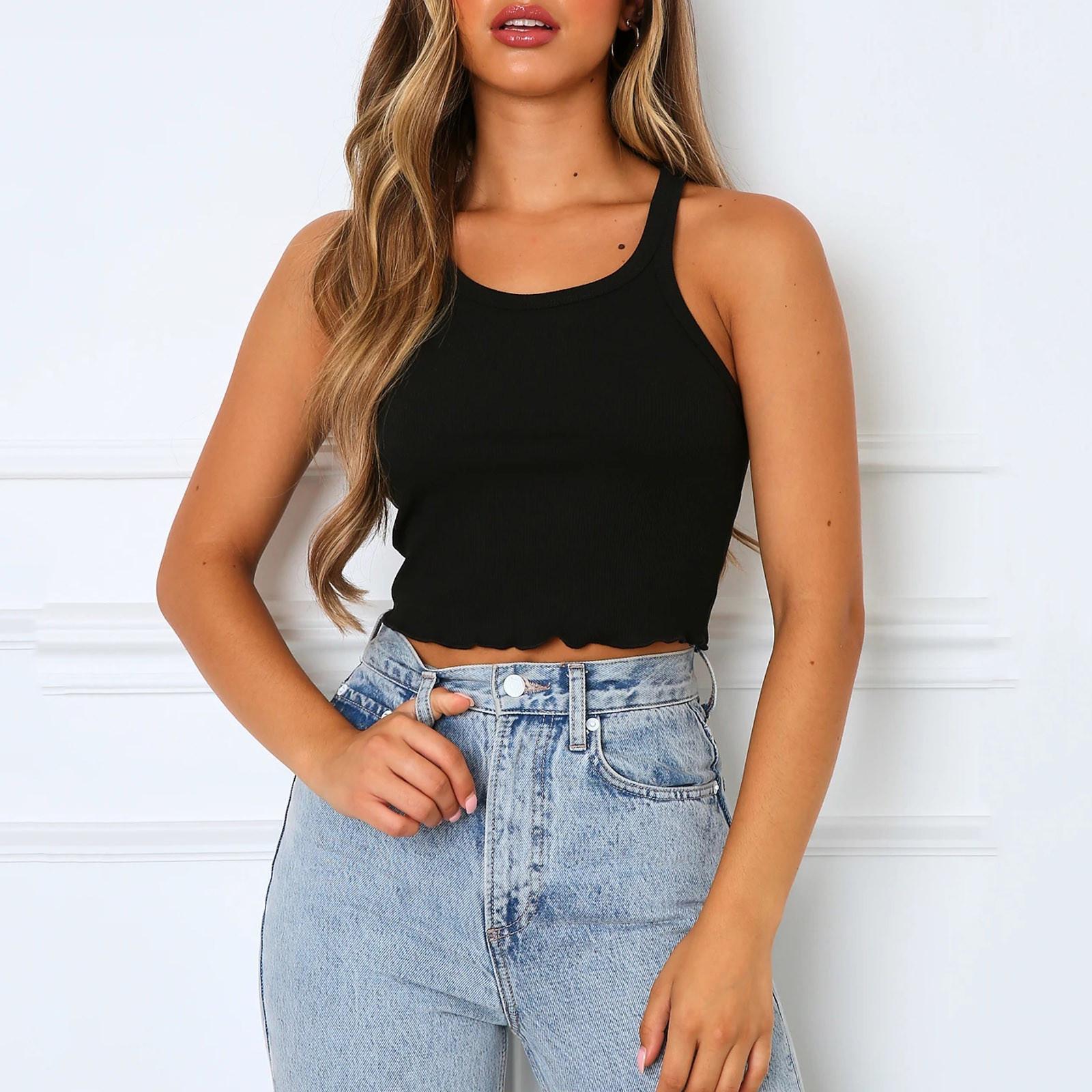 

Womens Fashion Casual Crew-Neck Tank Tops Ladies Sexy Cami Swing Vest Clubwear XXL чёрный