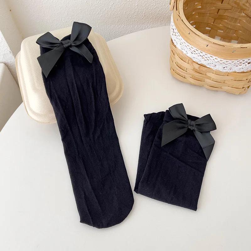 1 Girls' Bow Socks Spring/Summer Thin Velvet Stacked Socks Korean Version Lolita Baby Princess Calf Socks