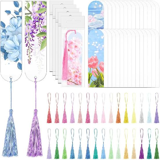 Sublimation Bookmark Blank Double Sided - 50Pcs Metal Bookmark Blanks Bulk + 50 Colors Bookmark Tassels, Bookmark Making Kit, for DIY Bookmarks, Book