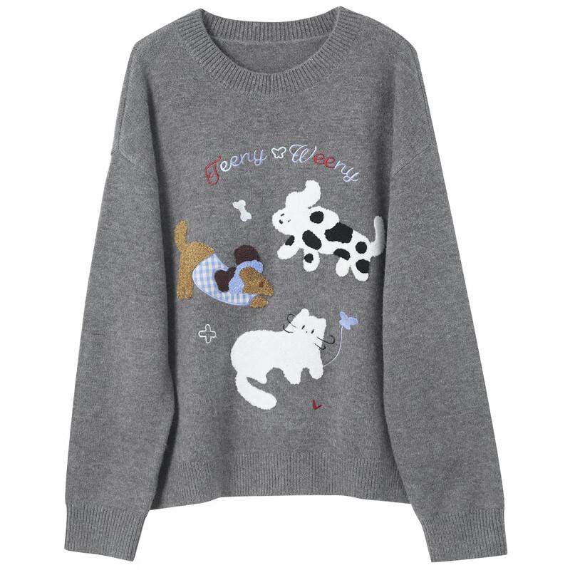 Women's Plus Size Embroidered Round Neck Pullover Sweater