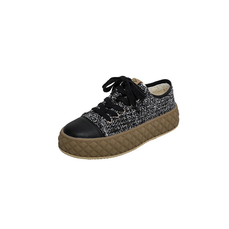 Temperament rough rhombus pattern thick sole heightening low-top casual little white shoes women's shoes