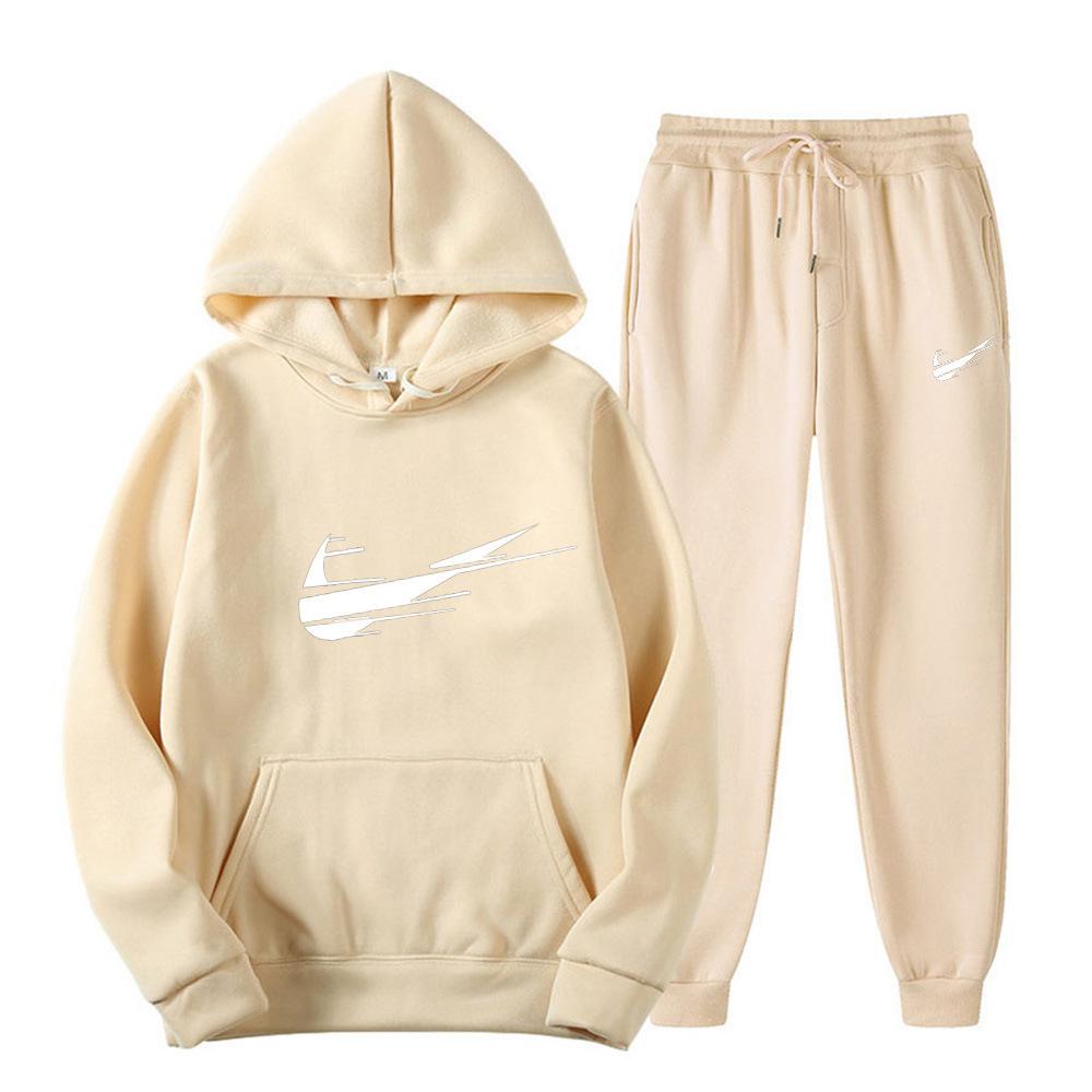 Suéter de fleece cruzado para homens e mulheres, dois conjuntos esportivos casuais, moletom com capuz de marca da moda, calças de moletom estampadas