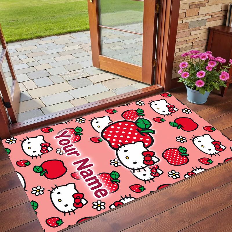 Crystal Velvet Rug Custom Name Text, Soft Non Slip Floor Mat Home DecorHello Kitty