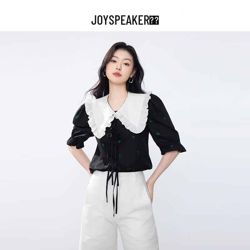 

JOY SPEAKER Women s Floral Peter Pan Collar Mid-Sleeve Blouse S