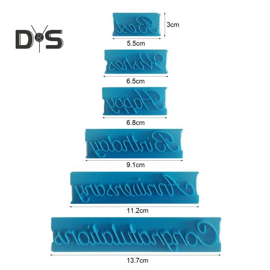 Non Stick 6Pcs/Set Fondant Mould Soft Plastic Happy Birthday Cake Decoration Mold