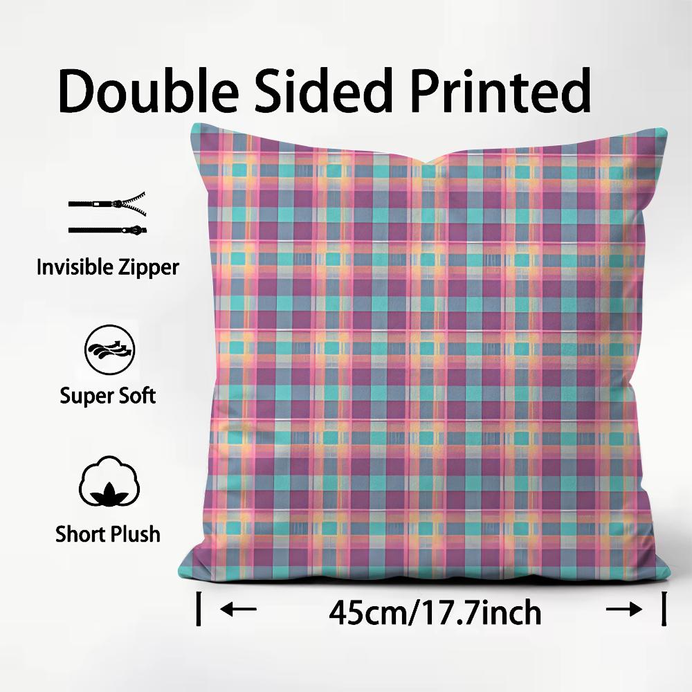 Plaid Luxury Cushion Cover Plush Fabric Soft DoubleSided Printed Sofa Warm Winter Home Child Gift Pillow Case