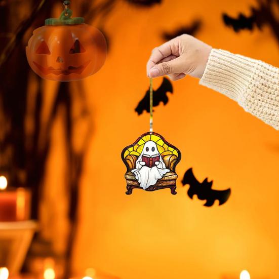 2025 Halloween 2D Ghost Reading Ornament Countdown Set 24 Days Advent Calendar Stained Glass Window Hanging Suncatchers for Home Decor