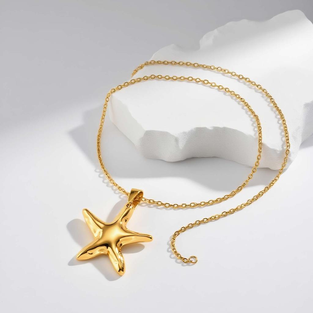 Minimalist Starfish Pendant Necklace for Women,Gold Color Stainless Steel Waterproof Necklaces,Fashion Jewelry Gift