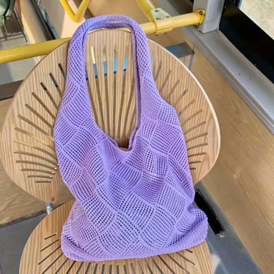 Dámská pletená taška přes rameno s velkou kapacitou, ležérní taška, jednobarevná dutá taška přes rameno pro každodenní výlety, nákupy, školu