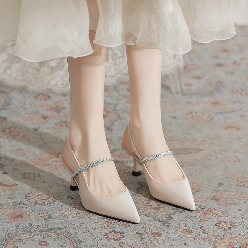 

Pointed stiletto high heels 2025 new summer French fashion versatile rhinestone rear empty sandals 40