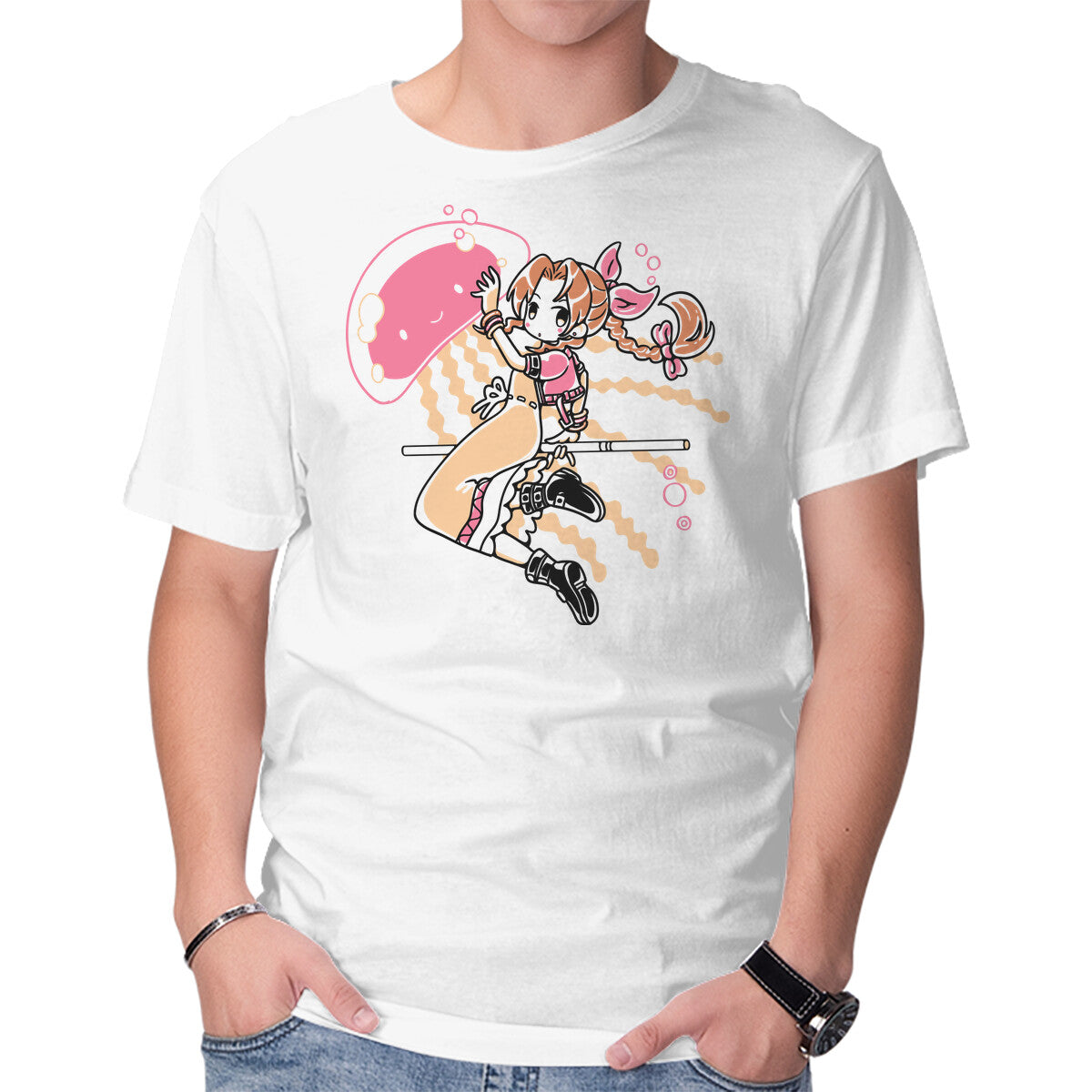 Unisex Crew Neck T-Shirt Jellyfish Girl Graphic Short Sleeve Casual Tee M