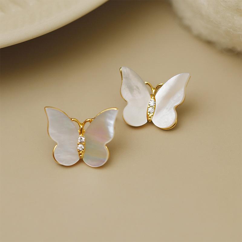 Butterfly Stud Earrings for Women 925 Silver Color Needle Earring Simple Temperament Stud Earring Elegant Sweet Jewelry Gift