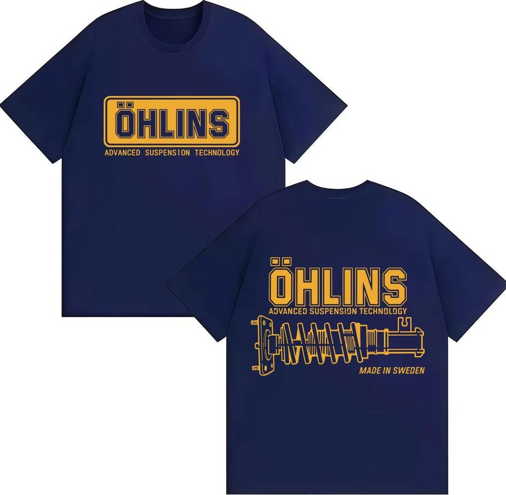 A Stylish and Fun OHLINS Motorcycle Shock Absorber Pattern 2026 Spring summer new Fashion Print Pure Cotton Casual Retro Tshirt