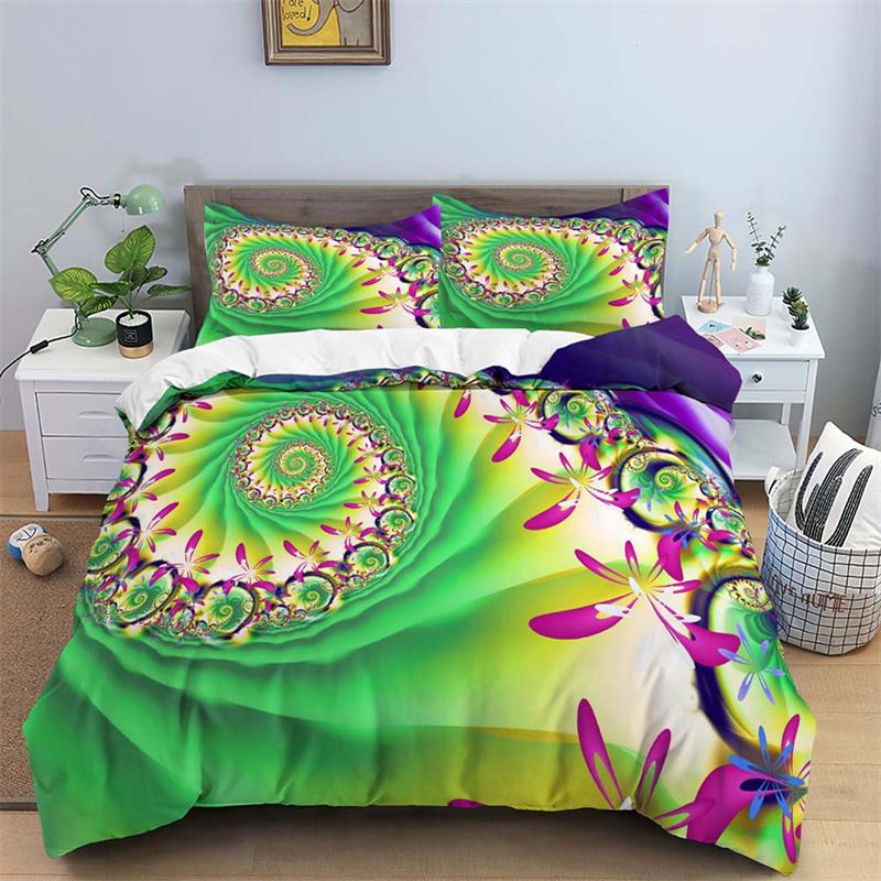 Psychedelic Swirl Duvet Cover Colorful Abstract Geometric Bedding Set Microfiber Bohemia Floral Quilt Cover King For Girls Teens
