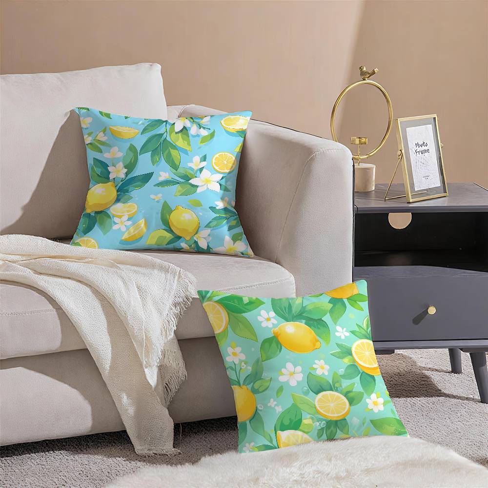 Refreshing Lemon - Floral Delight Pillow Case Anti-dustmite Pillowcase Invisible Zipper Silky Short Plush Sofa Cushion Cover