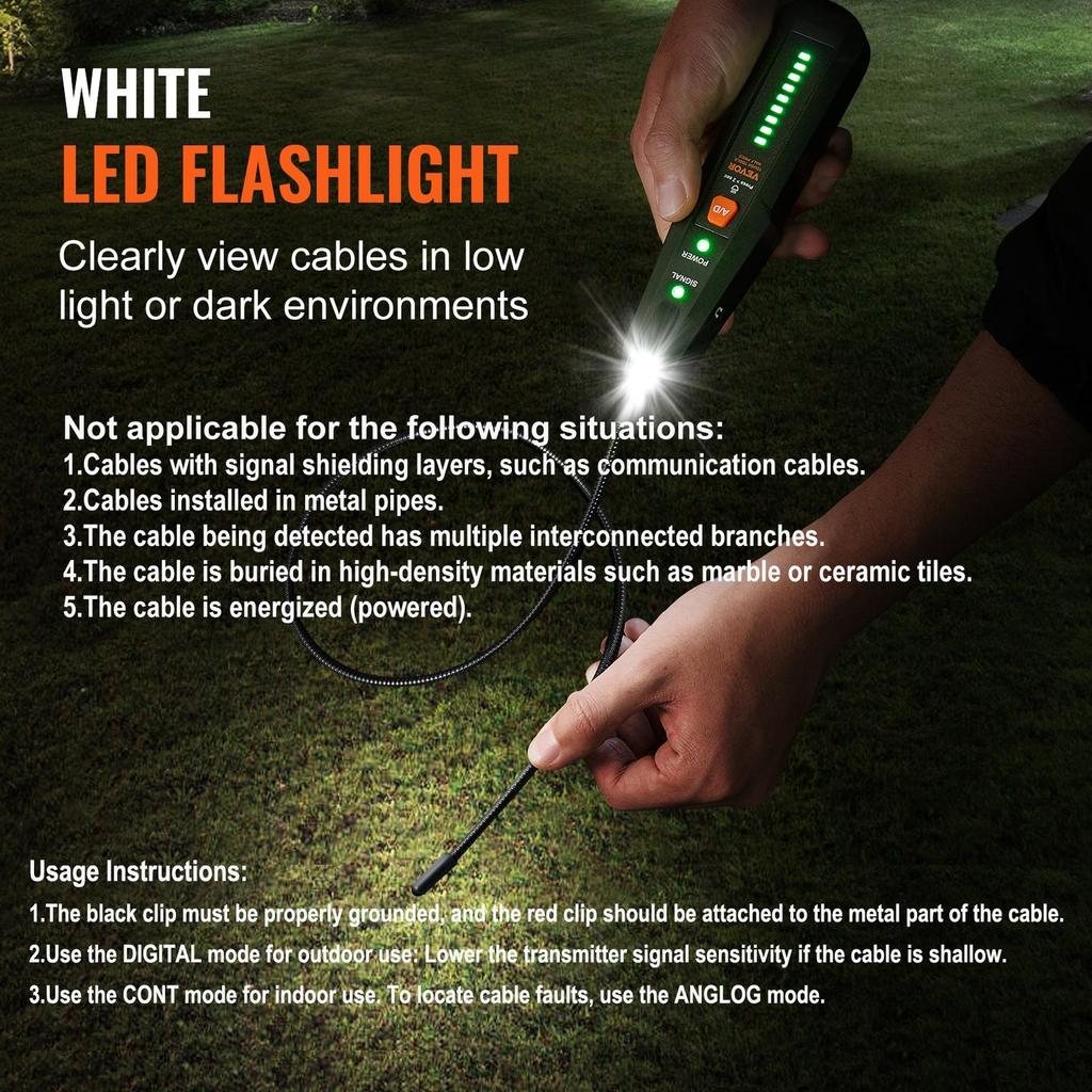 Subterranean Wire Locator, Up To 6.5 FT Detection Depth, Earphone-Included Cable Tracer and Break Detector, 3280 FT Detection Range, Ideal for
