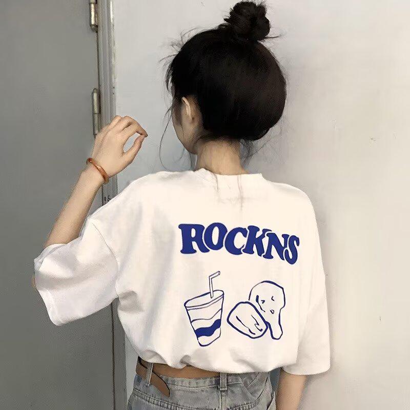 

2025 Summer Women s Loose White T-Shirt with Korean Bear Print Medium белый