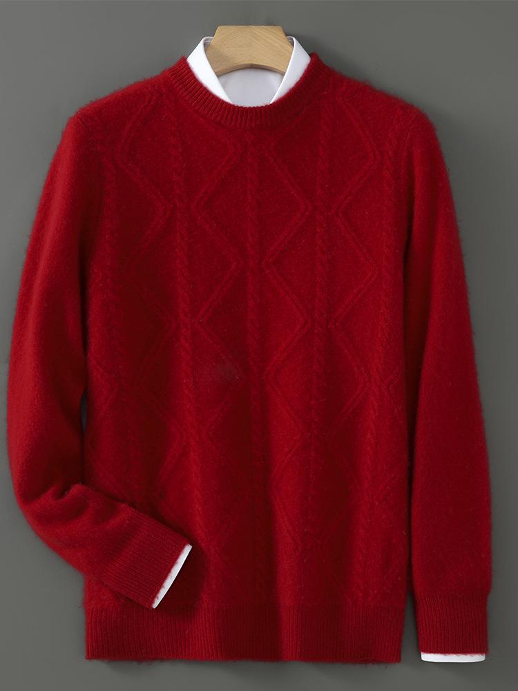 Men's Diamond Cable Knit Wool Sweater - Thick, Loose, Versatile Cashmere Layer