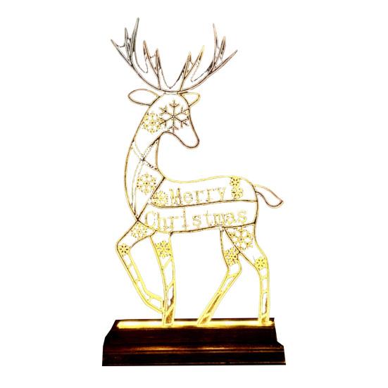 Metal Lighted Christmas Deer Decoration Light Up Reindeer Figurine with Wooden Base for Indoor Outdoor Home Yard Tabletop Decor