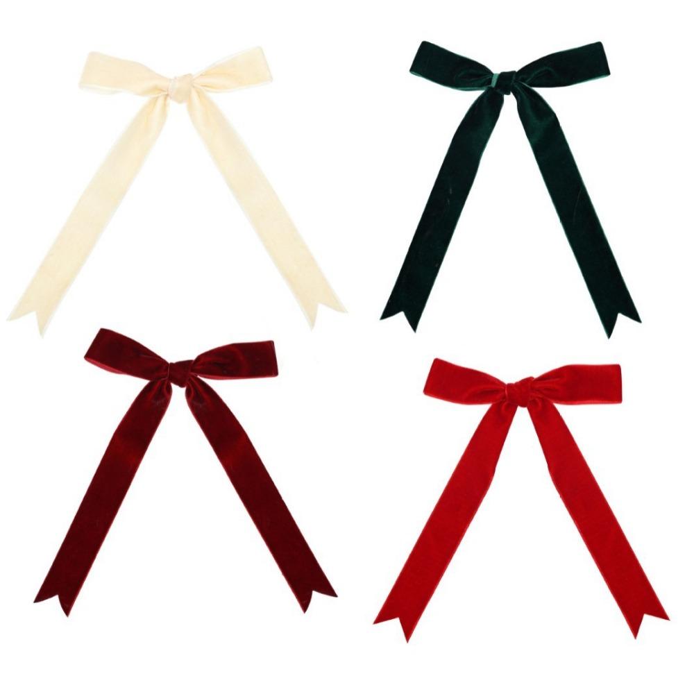 4PCS Long Ribbon Christmas Tree Bows Single/Double Ear Bow Xmas Gift Box Bow Holiday Ornament