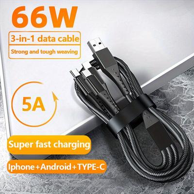 66W Super Fast Charge One Drag Three Suitable for Android TYPE-C Apple Woven Three In One Phone Data Cable