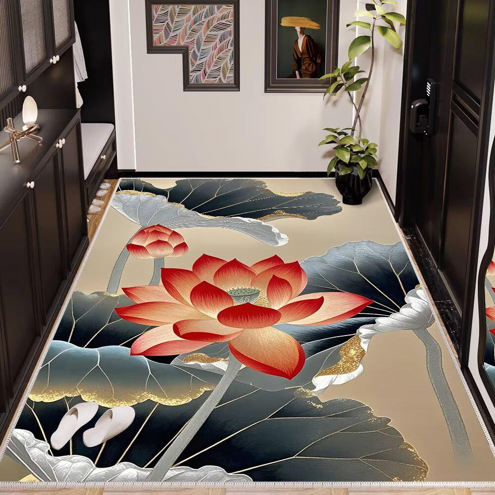 Lotus Flower Waterproof Anti-Slip Entry Mat - Crystal Velvet Hallway Runner