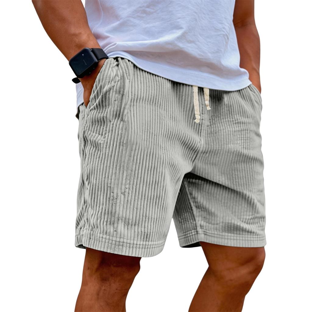 Men's Casual Shorts With Elastic Waist Drawstring And Corduroy Fabric, Stylish Design