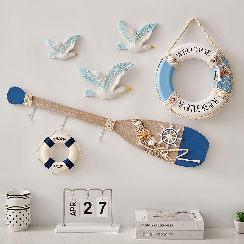 Mediterranean Vintage Distressed Oar Hook Wall Decor for Children's, Living, and Dining Rooms - 80CM