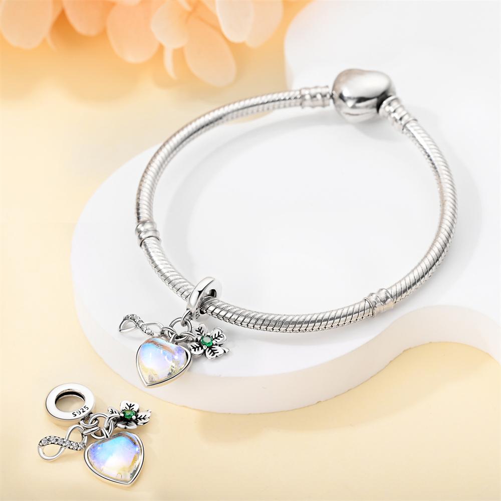 Original Copper Charms Luxury Dreamy Heart Four-Leaf Clover Pendant Beads Fit Bracelet Diy Women Delicate Gift